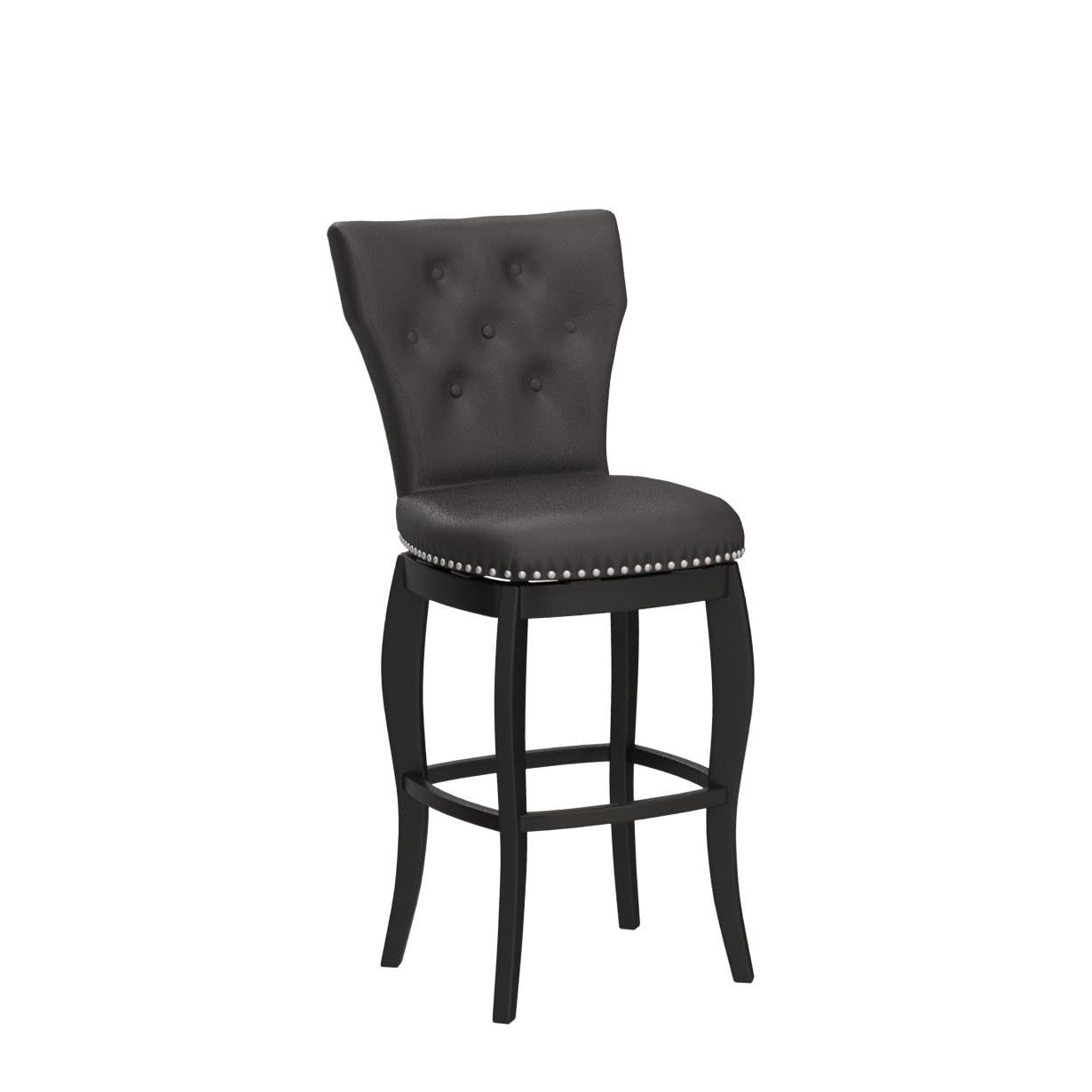 Baxton Studio Leonice Dark Faux Leather Upholstered Button-Tufted Swivel Barstool (Set of 2), 29', Brown