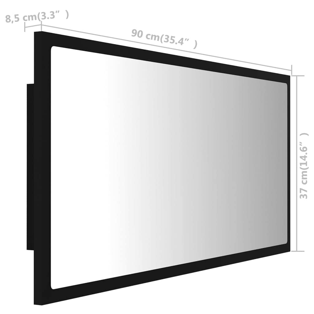 vidaXL Bathroom Mirror, Vanity Mirror Powder Room Mirror, LED Bathroom Mirror Wall Mounted Bath Mirror, Framed Bath Mirror, Industrial, Black Acrylic