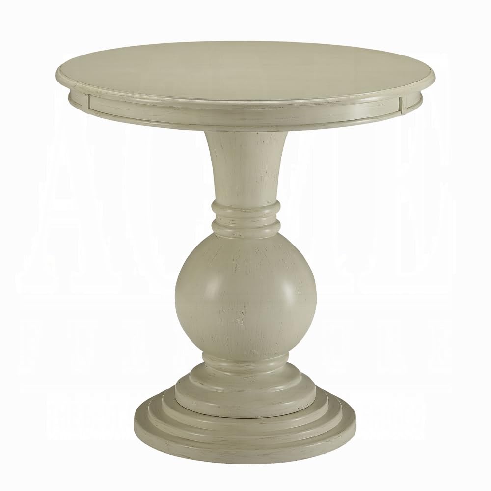 Acme Alyx Wooden Round Pedestal Table In Antique White