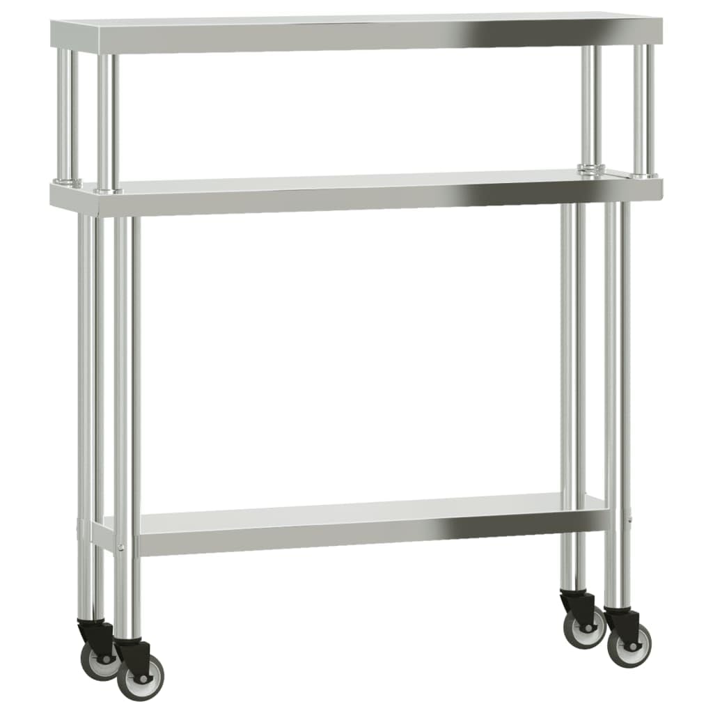 vidaXL Worktop with top shelf 110x30x120cm stainless steel