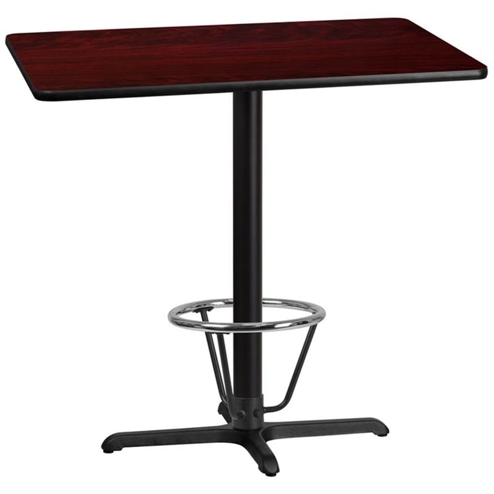 Flash Furniture 30'' X 42'' Rectangular Mahogany Laminate Table Top With 23.5'' X 29.5'' Bar Height Table Base And Foot Ring