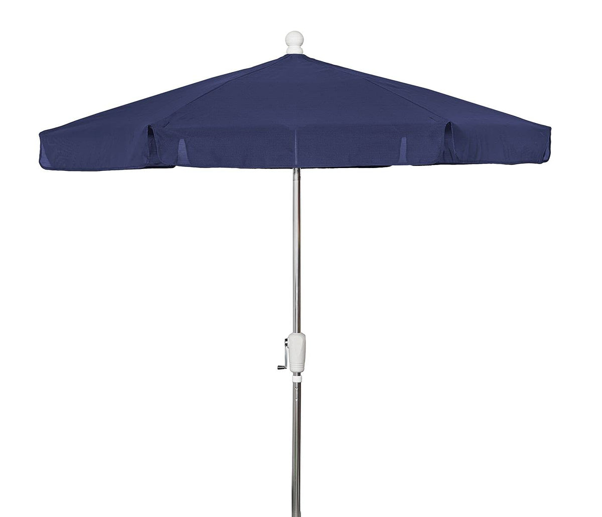 7.5' Hex Garden Tilt Umbrella 6 Rib Crank Bright Aluminum With Navy Blue Vinyl Coated Weave Canopy