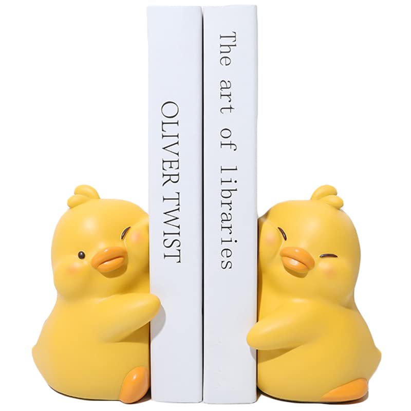 Cute Hug Ducks Decorative Bookends, Unique Book Ends to Hold Books Creative Resin Book Holder Stopper for Home Office Desk Books