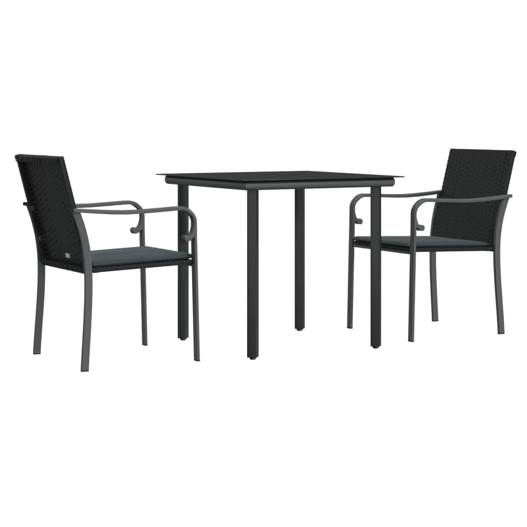 vidaXL 5-Piece Patio Dining Set in Black with Cushions - Modern Poly Rattan and Steel Frame Furniture for Garden, Outdoor, and Patio