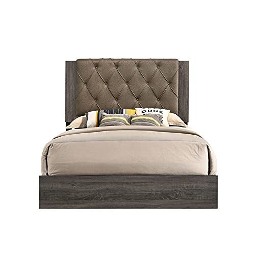 Acme Avantika Eastern King Bed In Fabric & Rustic Gray Oak