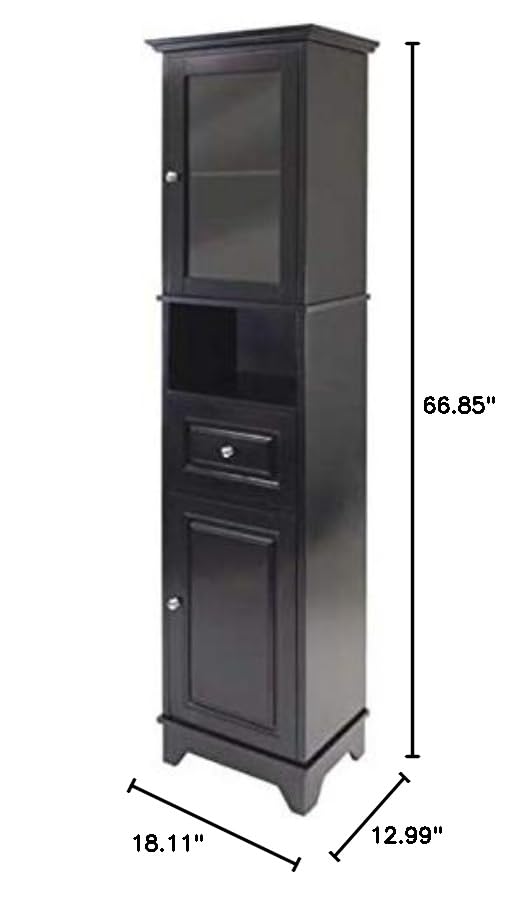 Ergode Wood Burgundy Wine Tower | Stylish & Practical Storage Solution | 15 Bottle Slots | Glass Door | 3 Shelves | Drawer | Composite Wood | Easy Assembly | (20871-VV)