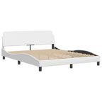 vidaXL White Faux Leather Double Bed Frame with Headboard - 59.8"x79.9" - Modern Waved Side Design, Sturdy Legs, Plywood Slats
