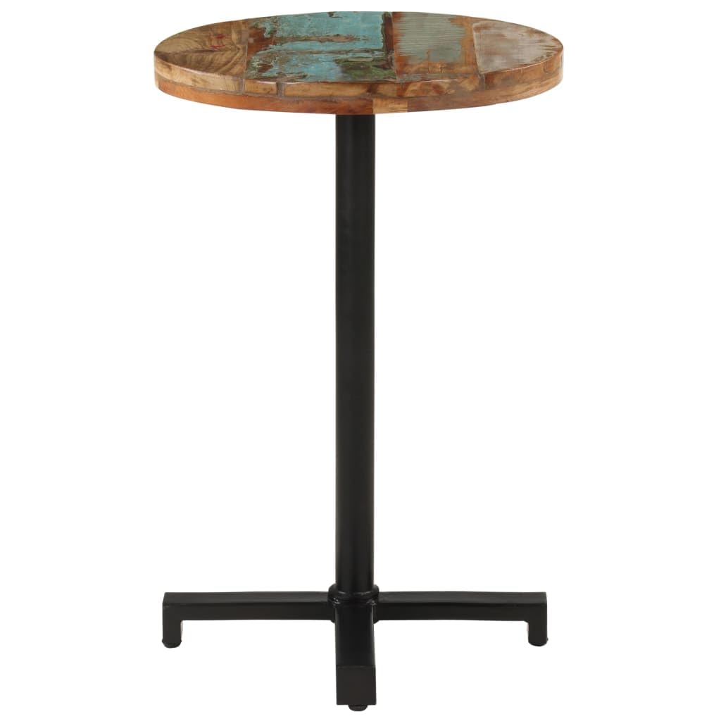 vidaXL Round Bistro Table - Solid Reclaimed Wood with Mixed Color Finish, Ø19.7"x29.5" with Black Powder-Coated Iron Base, for Interior or Garden Use