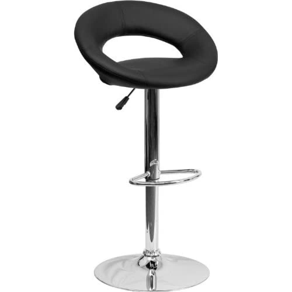 Flash Furniture Contemporary Yellow Vinyl Rounded Orbit-Style Back Adjustable Height Barstool With Chrome Base