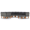 vidaXL 9 Piece Outdoor Lounge Set - Poly Rattan Construction with Eucalyptus Wood Legs - Includes Corner Sofas, Middle Sofas and Footrest - Cushions Included - Gray