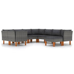 vidaXL 9 Piece Outdoor Lounge Set - Poly Rattan Construction with Eucalyptus Wood Legs - Includes Corner Sofas, Middle Sofas and Footrest - Cushions Included - Gray