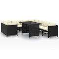 vidaXL Patio Lounge Set 9 Piece, Sectional Sofa for Outdoor, Patio Furniture with Cushions, Coffee Table, Farmhouse Modern Style, Poly Rattan Black