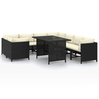 vidaXL Patio Lounge Set 9 Piece, Sectional Sofa for Outdoor, Patio Furniture with Cushions, Coffee Table, Farmhouse Modern Style, Poly Rattan Black