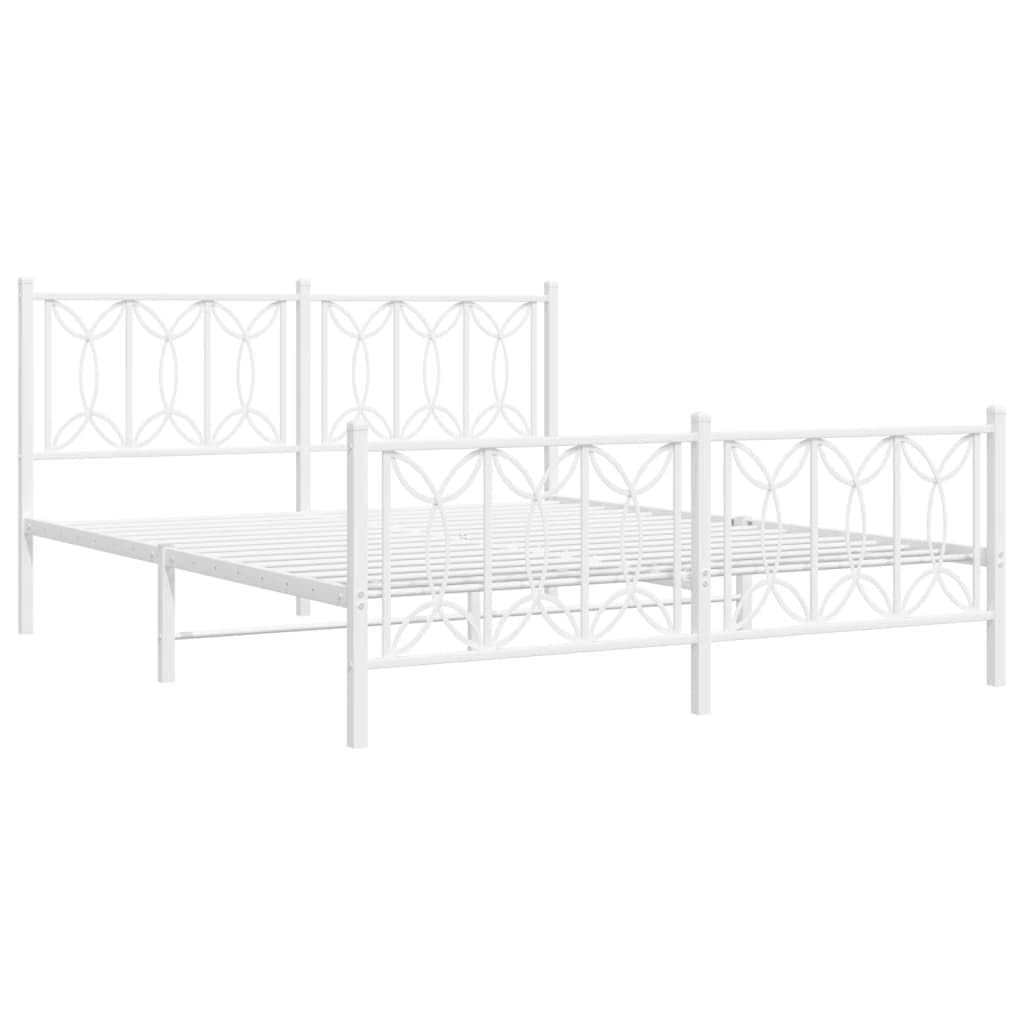 vidaXL Metal Bed Frame with Headboard/Footboard - Double Bed 59.1&quot;x78.7&quot; - Classic White Steel Mattress Support