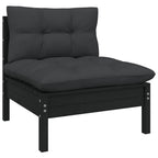 vidaXL Solid Pinewood Patio Lounge Set 7 Piece with Cushions Garden Outdoor Lawn Yard Terrace Balcony Wooden Seat Seating Furniture Black