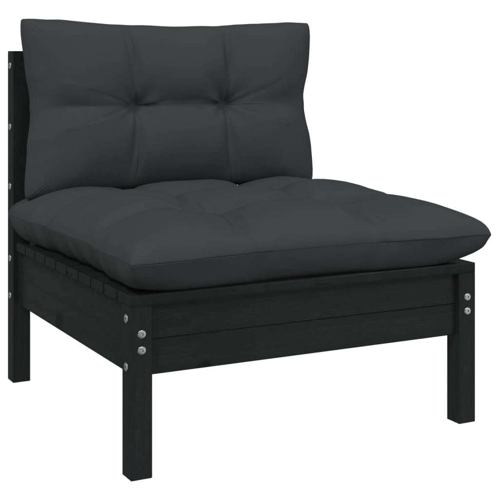 vidaXL Solid Pinewood Patio Lounge Set 11 Piece with Cushions Garden Outdoor Lawn Yard Terrace Balcony Wooden Seat Seating Furniture Black