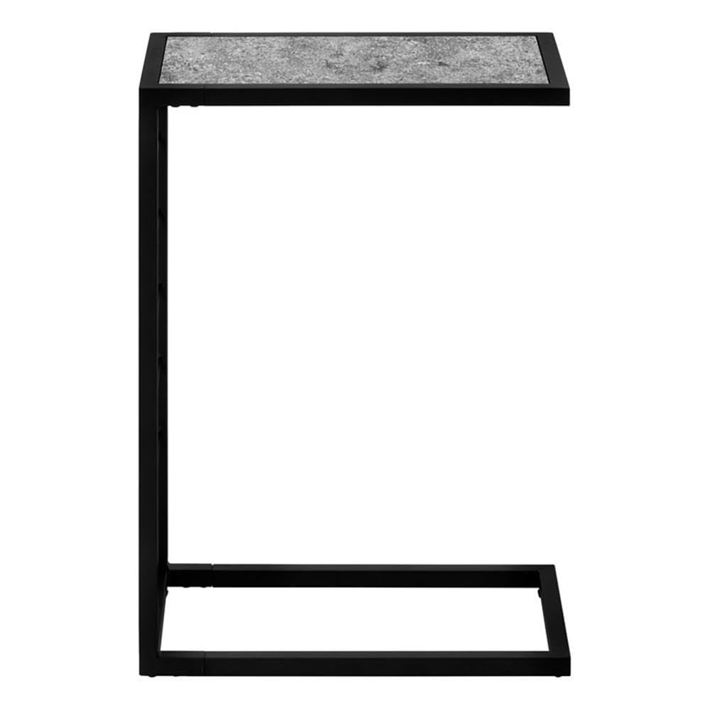 Monarch Specialties 3301 Accent Table, C-Shaped, End, Side, Snack, Living Room, Bedroom, Laminate, Contemporary, Modern Table-25 H/Grey Stone-Look/Black Metal, 10.25&quot; L X 18.25&quot; W X 25.25&quot; H