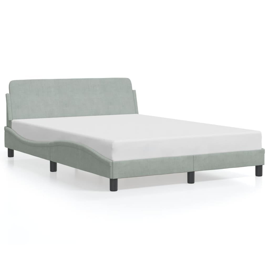vidaXL Velvet Double Bed Frame with Headboard in Light Gray - Plywood Slats for Stability, 53.9x74.8, Bedroom Furniture