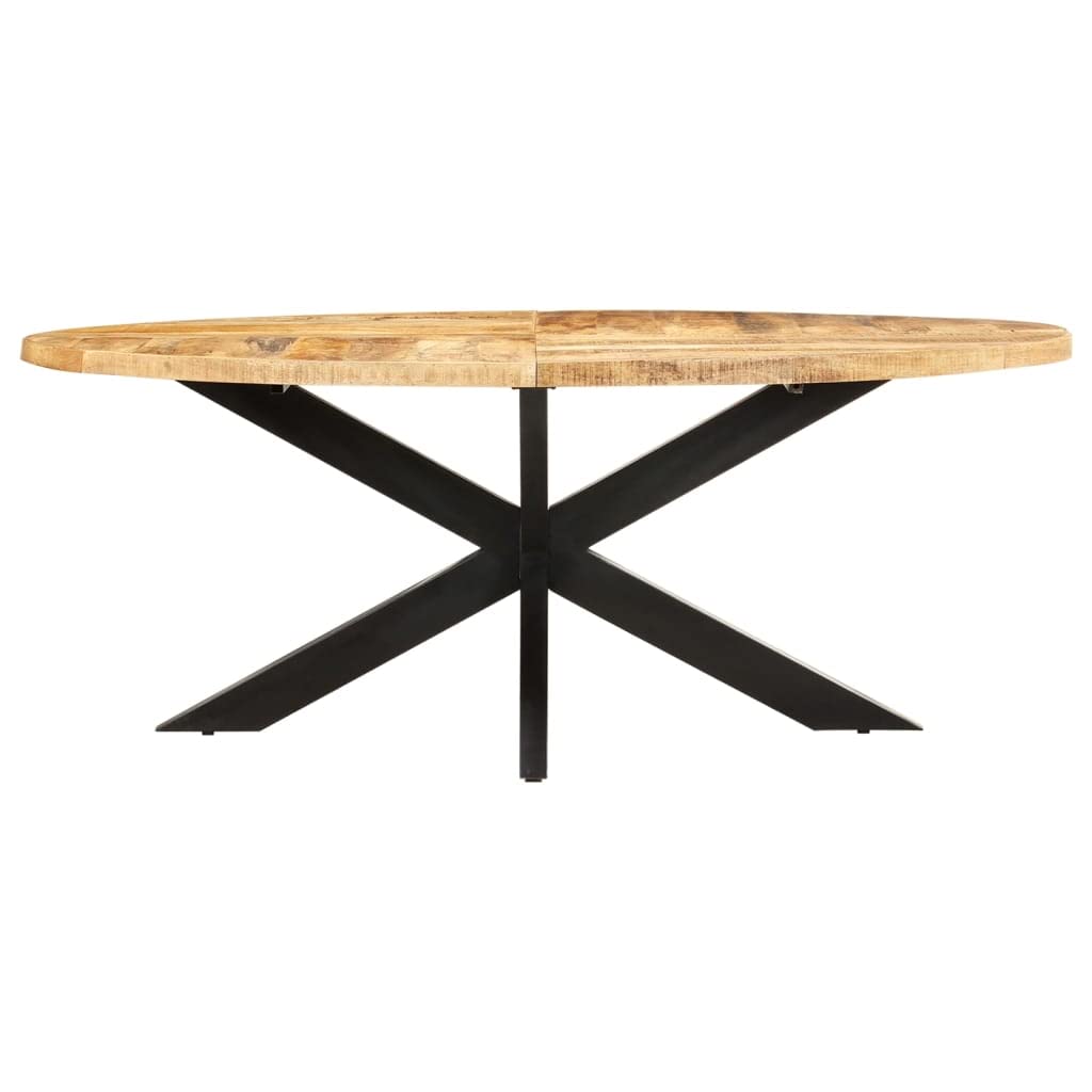vidaXL Oval Dining Table in Rough Mango Wood and Powder-Coated Steel with Unique Grains - Spacious Surface and Easy Assembly for Kitchen and Dining Room.