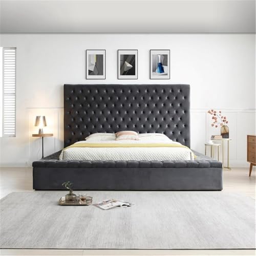 Better Home Products Cosmopolitan Velvet Upholstered Platform King Bed in Gray