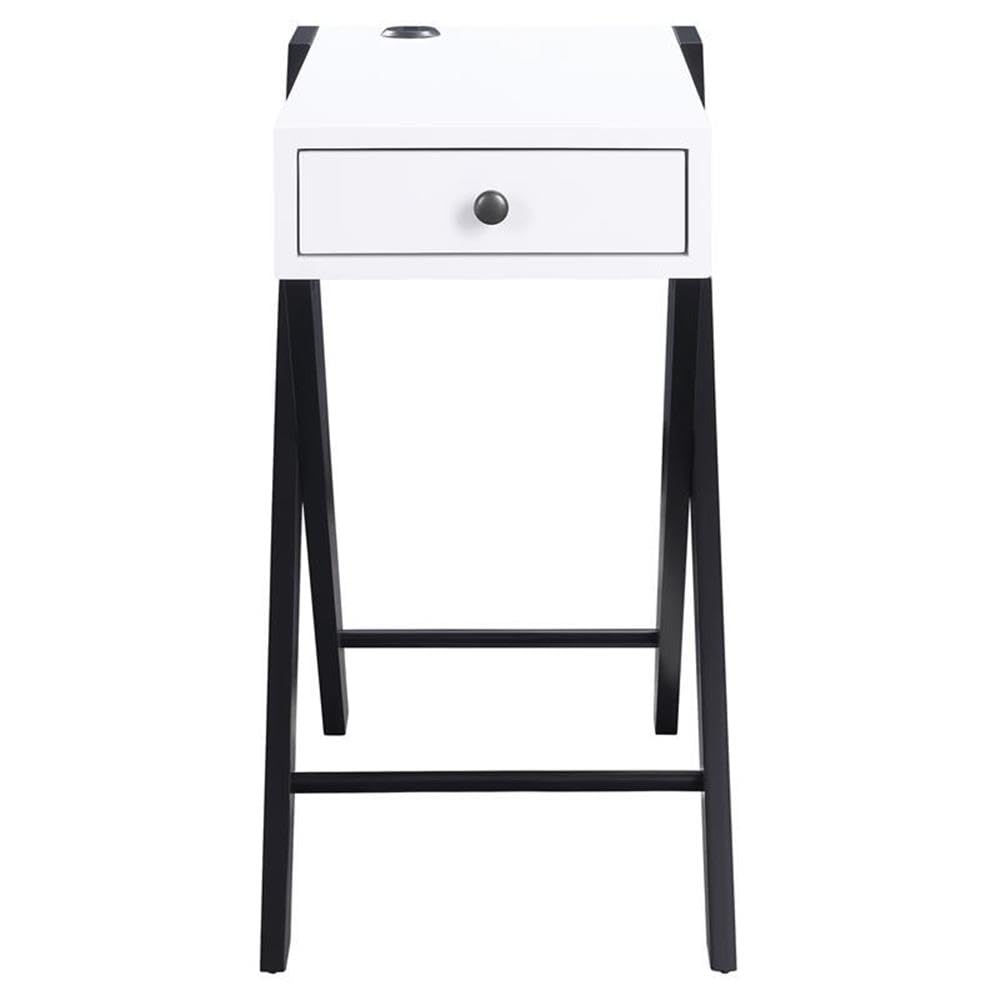 Acme Fierce Wooden Side Table With Usb Charging Dock In White And Black