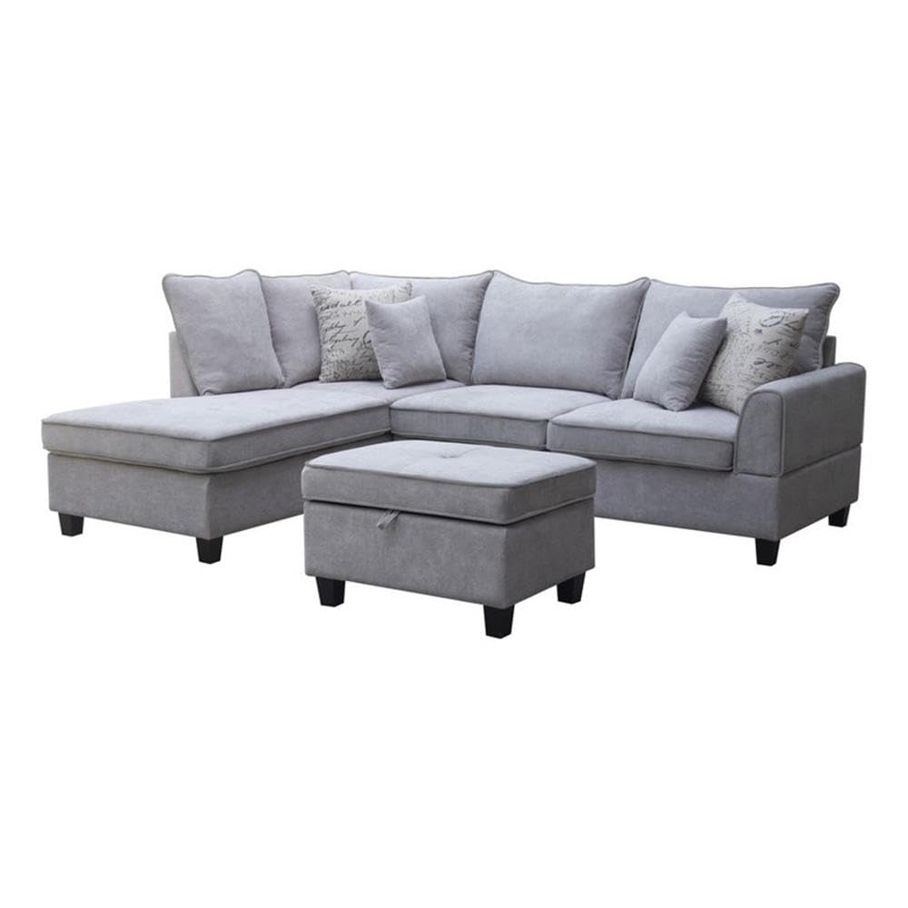 Lilola Home Harmony 99.5&quot; W Light Gray Fabric Sectional Sofa with Left-Facing Chaise and Storage Ottoman