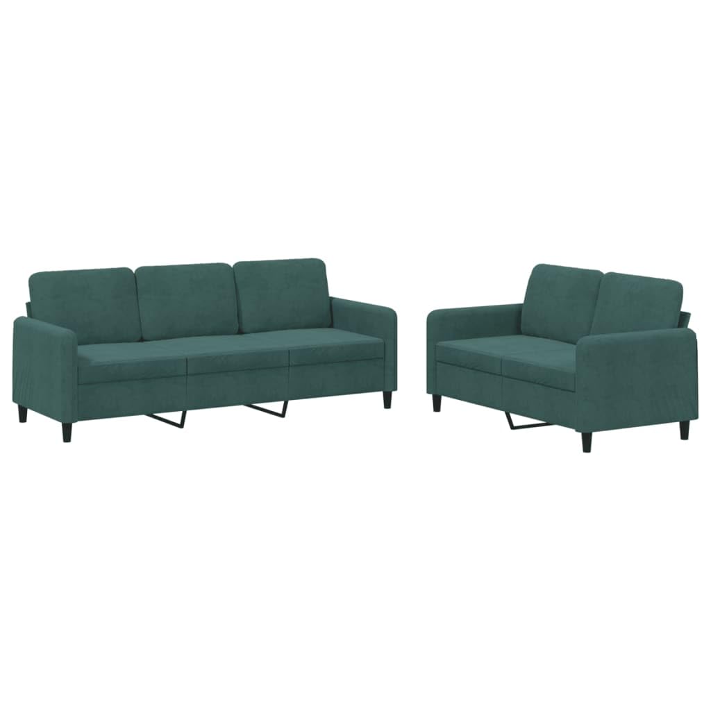 vidaXL 2 Piece Sofa Set in Dark Green Velvet - Softly Padded, Comfortable Living Room Furniture with Strong Plywood and Metal Frame, Ideal for Lounge Area