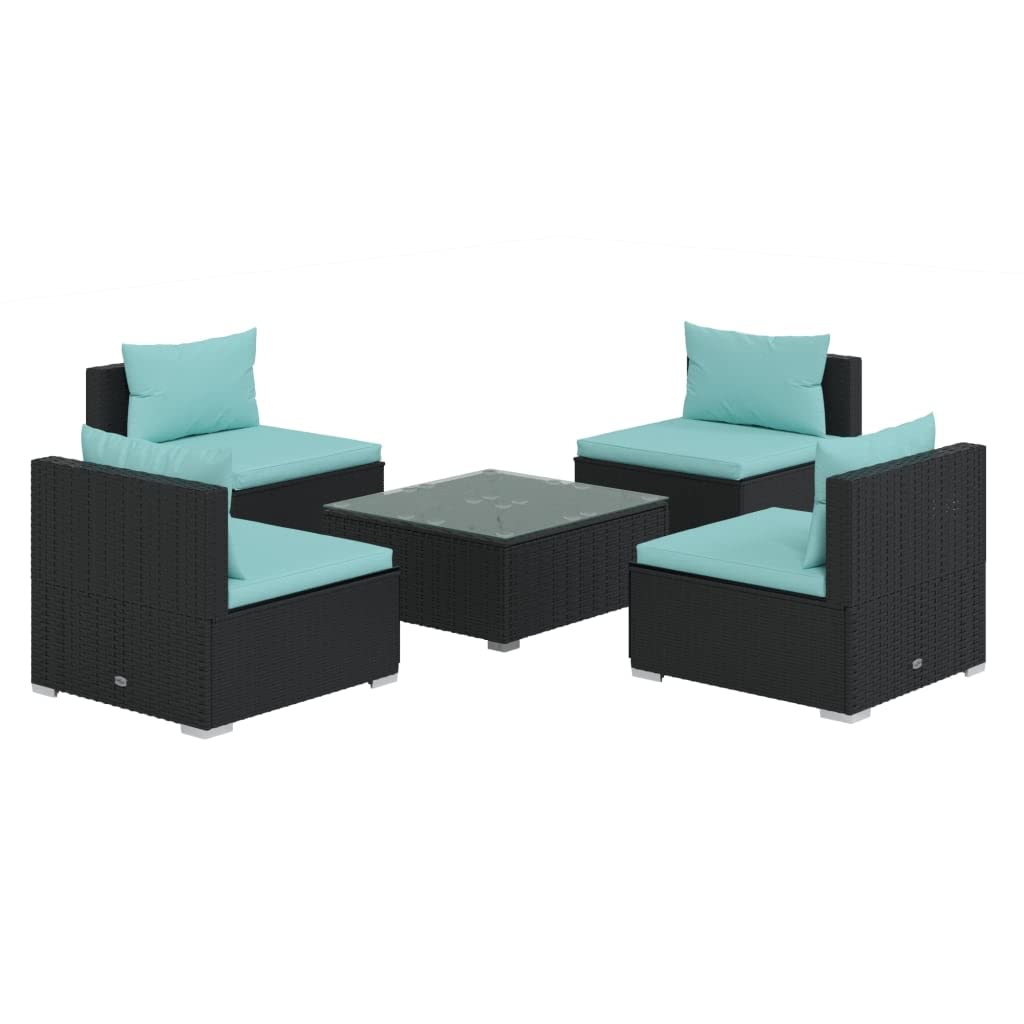 Vidaxl 13-Piece Lounge Set With Cushions - Black Poly Rattan - Durable Powder-Coated Steel Frame - Easy Assembly - Comfortable Fabric Pillows - Ideal For Outdoor Spaces