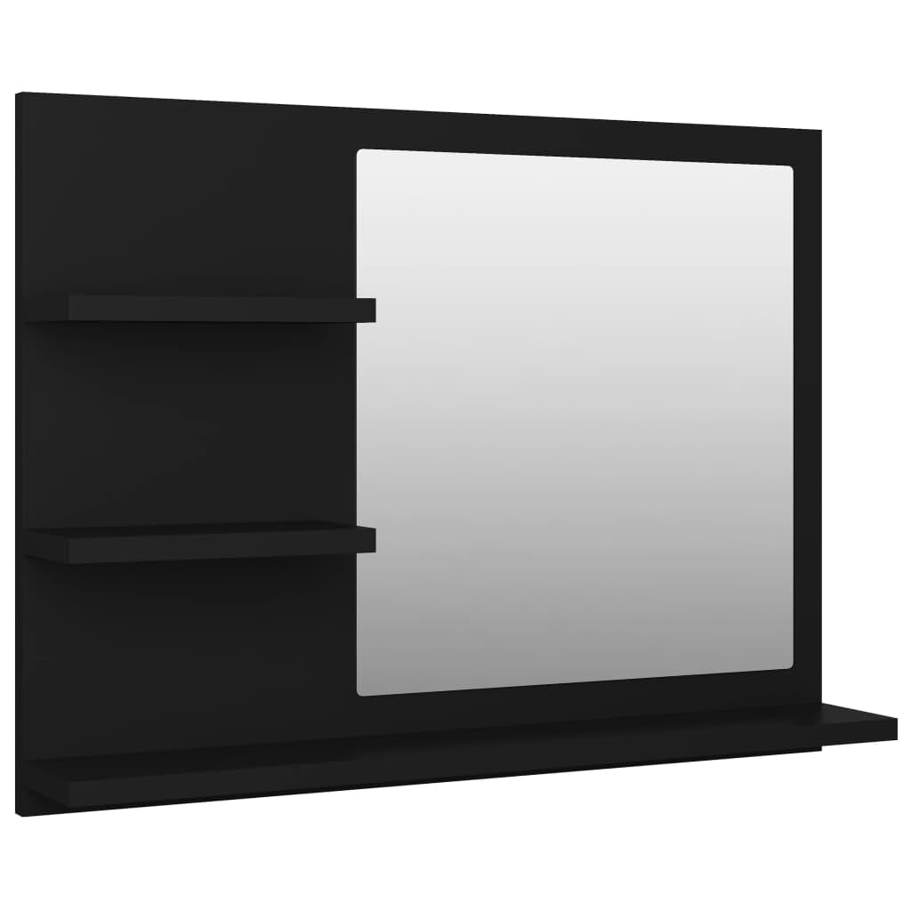 vidaXL Modern Bathroom Mirror with Shelves, Easy to Clean, Durable Engineered Wood, Compact Design, Black, 23.6&quot;x4.1&quot;x17.7&quot;