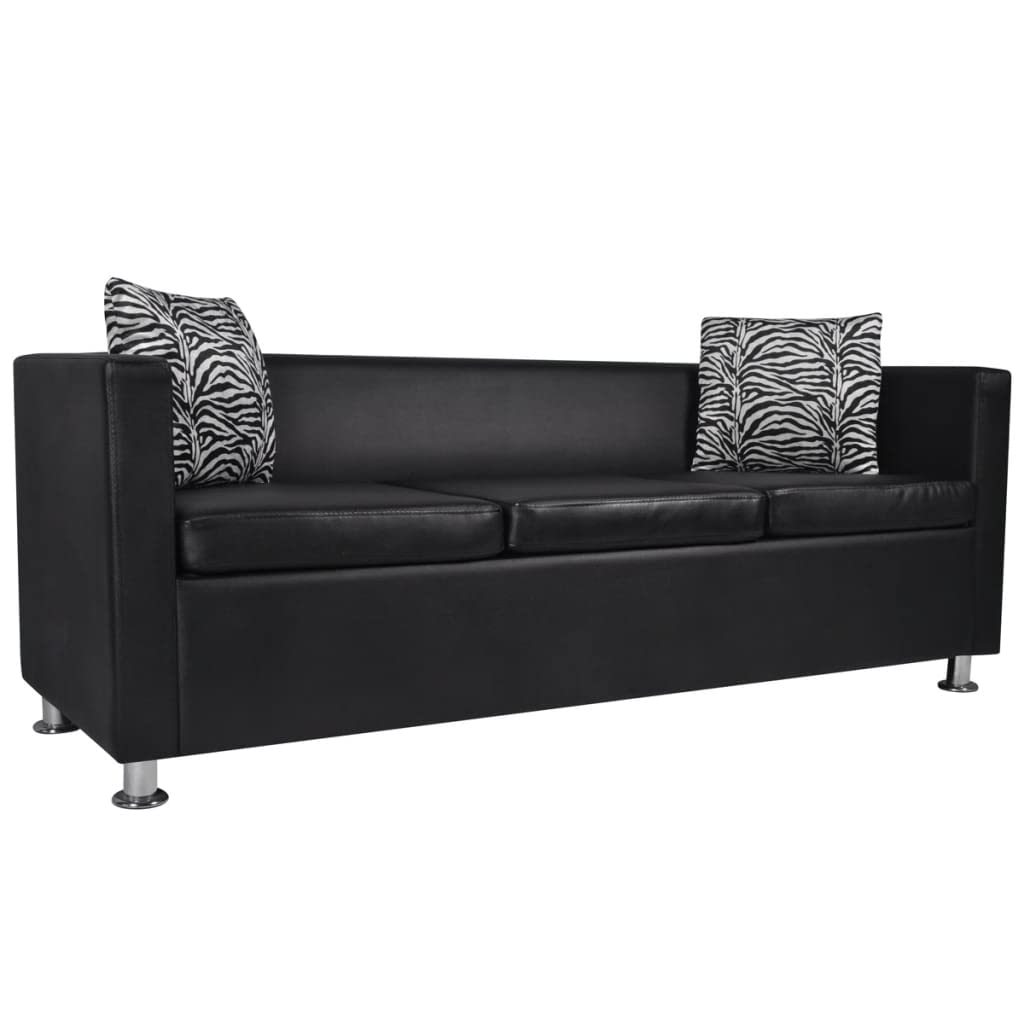 vidaXL 3 Seater 2 Seater Sofa and Cube Armchair Set Artificial Leather Black