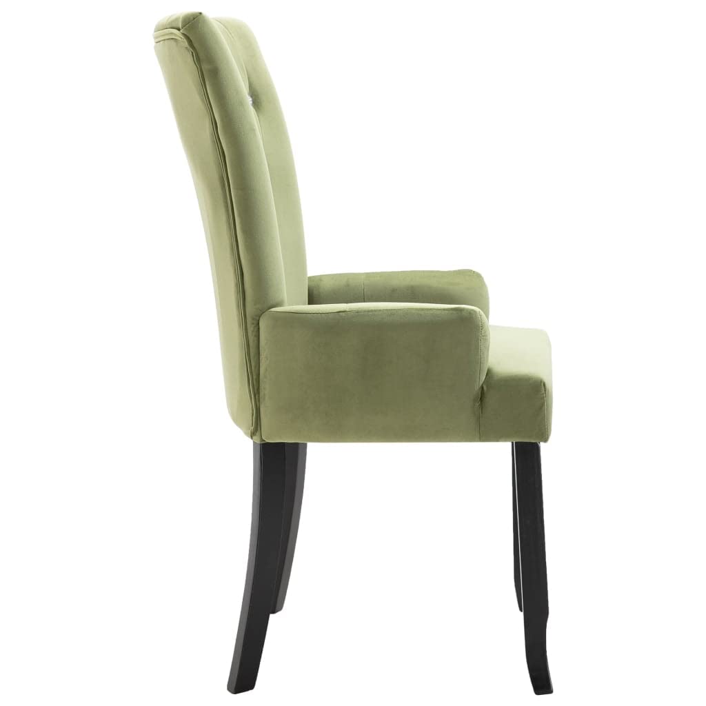 vidaXL Elegant Dining Chair with Armrests for Kitchen and Dining Room - Light Green Velvet, Ergonomically Designed, Solid Oak Wood Frame