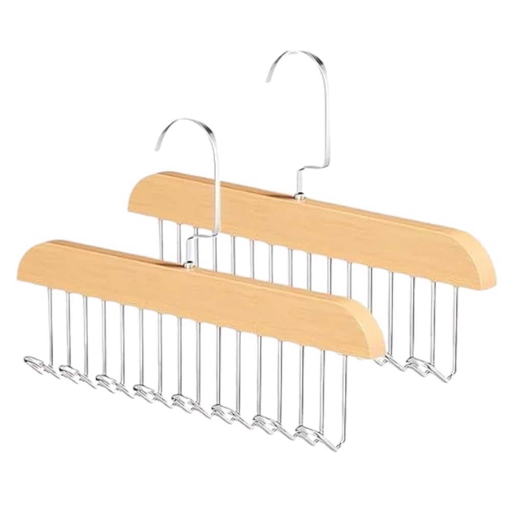 Velveri 2Pack AntiSlip MultiHook Coat Rack | 360 Swivel Wooden Hanger With 8 Hooks | Multifunctional Space Saving Closet Organ