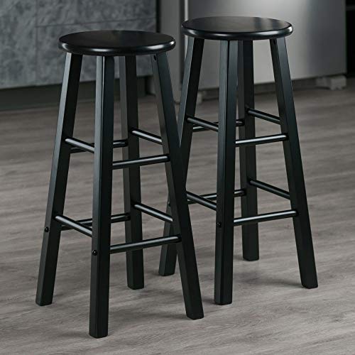 Ergode Wood Element Bar Stool Set - Sleek Black Finish, Solid Wood Construction, Versatile Design, 220lbs Weight Capacity, 8 Crossbars for Stability, Compact Size, Easy Assembly - 2-Pc Set