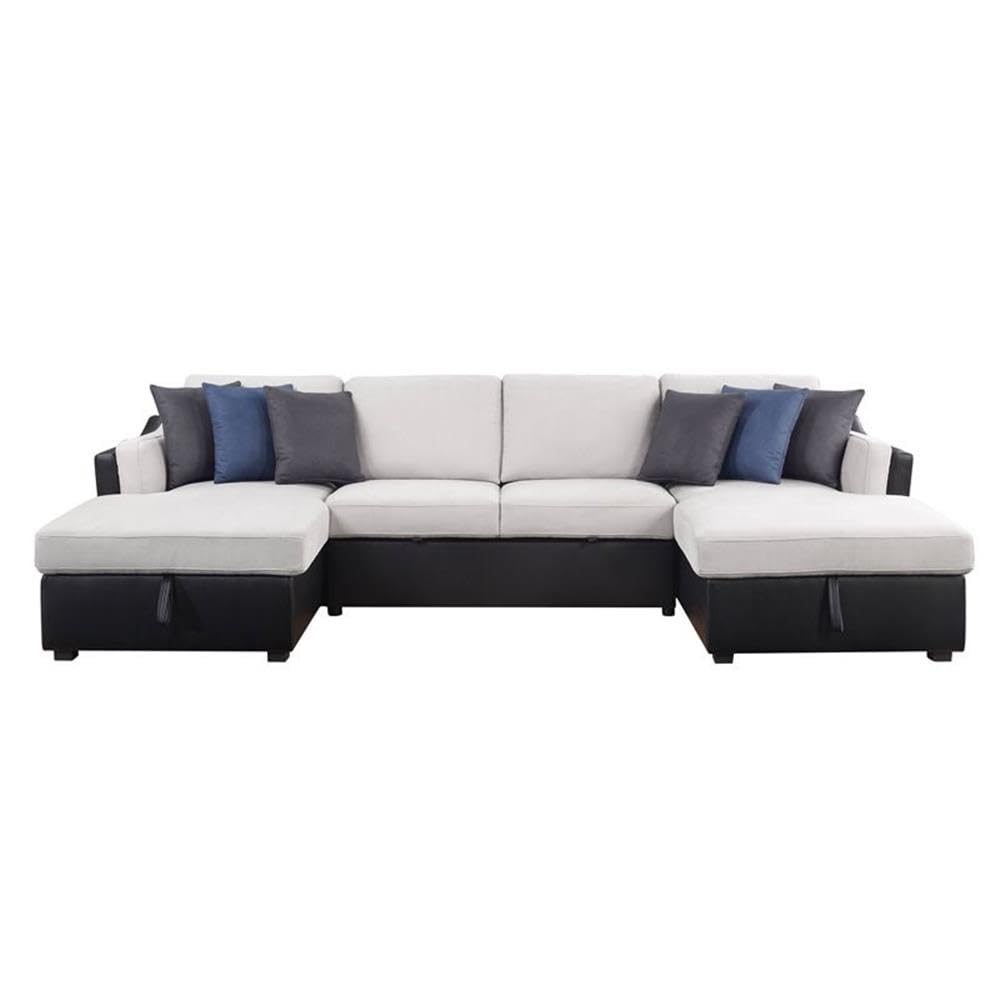 Acme Merill Faux Leather Sectional Sofa with Sleeper in Beige and Black