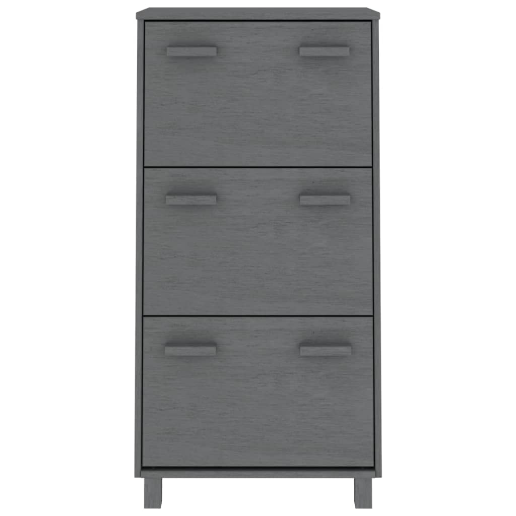 vidaXL HAMAR Solid Wood Shoe Cabinet - Dark Gray Shoe Organizer with Three Flip-Drawers, Easy Assembly, Spacious Shoe Storage Rack Made of Pine and MDF