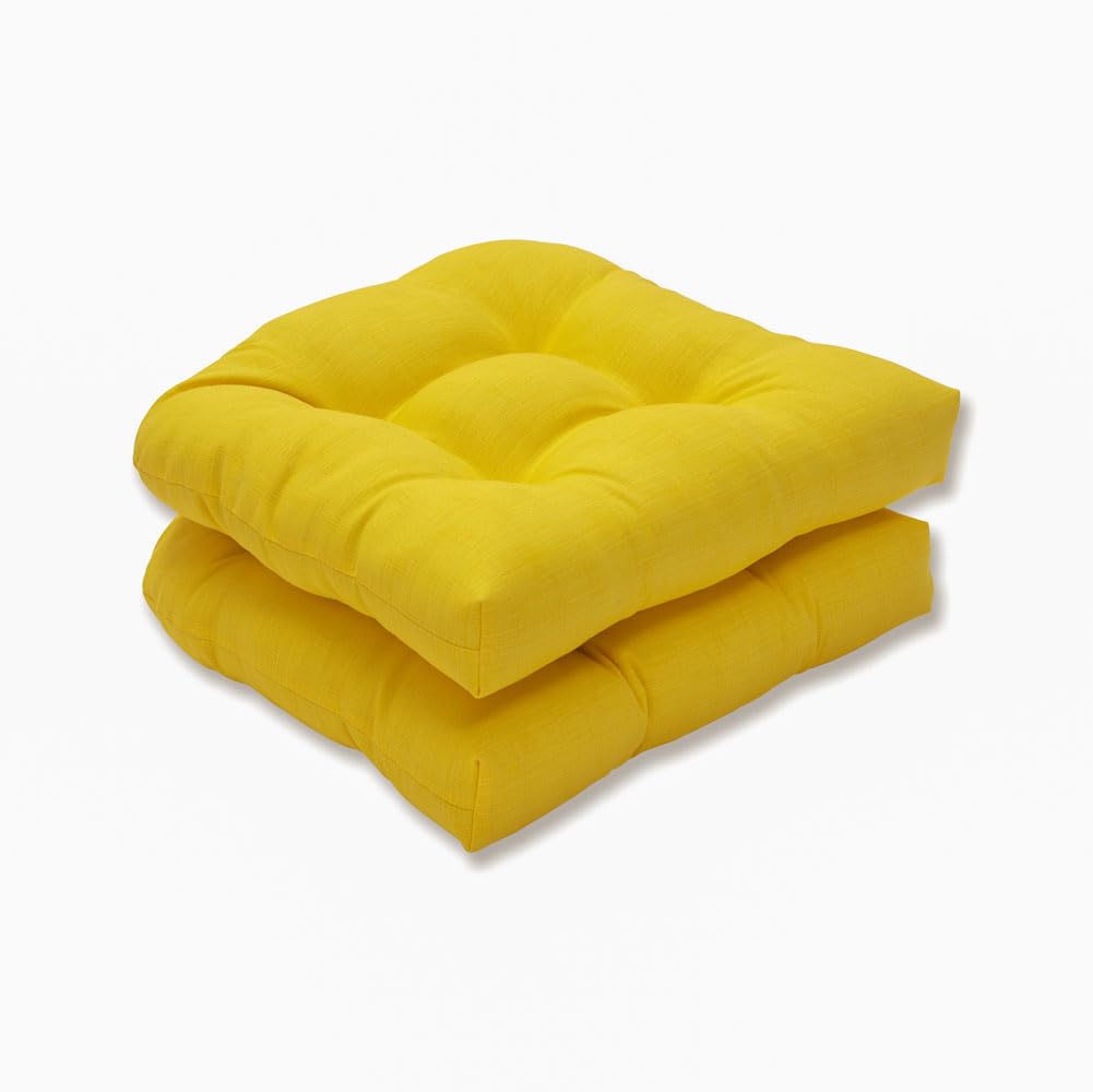 Pillow Perfect 550435 Outdoor/Indoor Fresco Tufted Seat Cushions (Round Back), 19' X 19', Yellow, 2 Pack