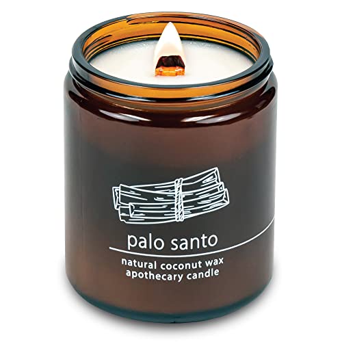 Hemlock Park Crackling Wood Wick Candle Handcrafted with Natural Coconut Wax (Standard 8 oz, Palo Santo)