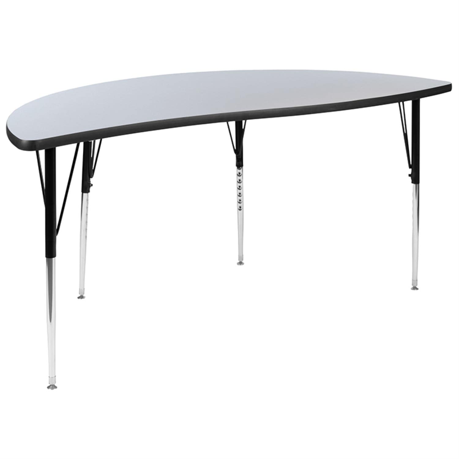 Flash Furniture Emmy 2 Piece 86" Oval Wave Flexible Grey Thermal Laminate Activity Table Set - Standard Height Adjustable Legs