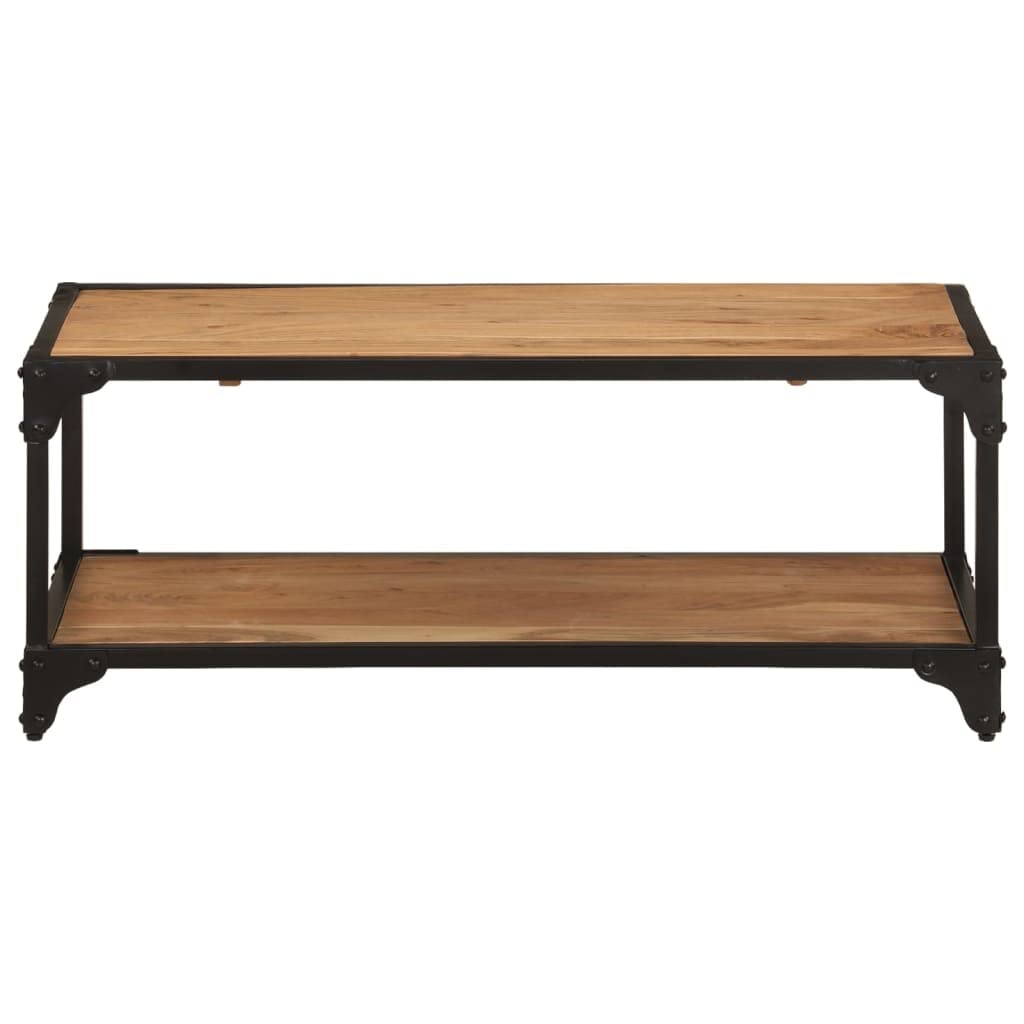 vidaXL Solid Acacia Wood Coffee Table with Iron Frame and Extra Storage Shelf, Retro Style, Natural Finish - 35.4&quot;x17.7&quot;x13.8&quot;