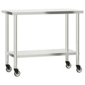 vidaXL Stainless Steel Rolling Kitchen Work Table - 43.3"x21.7"x33.5", Lower Shelf, Lockable Wheels for Restaurant & Commercial Use
