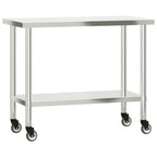 vidaXL Stainless Steel Rolling Kitchen Work Table - 43.3"x21.7"x33.5", Lower Shelf, Lockable Wheels for Restaurant & Commercial Use