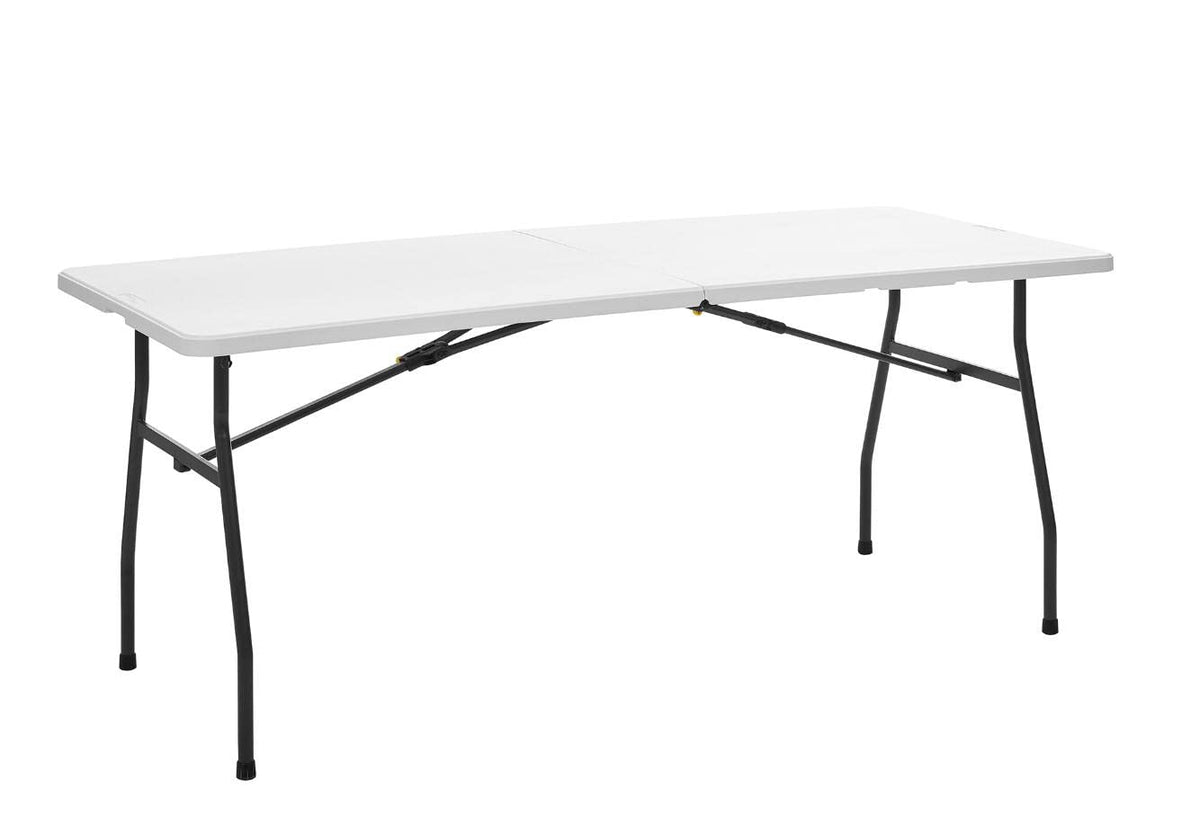 Living And More 4 Foot Height Adjustable Foldinhalf Table With Carrying Handle, Easy Folding And Storage, Indoor Outdoor Use,