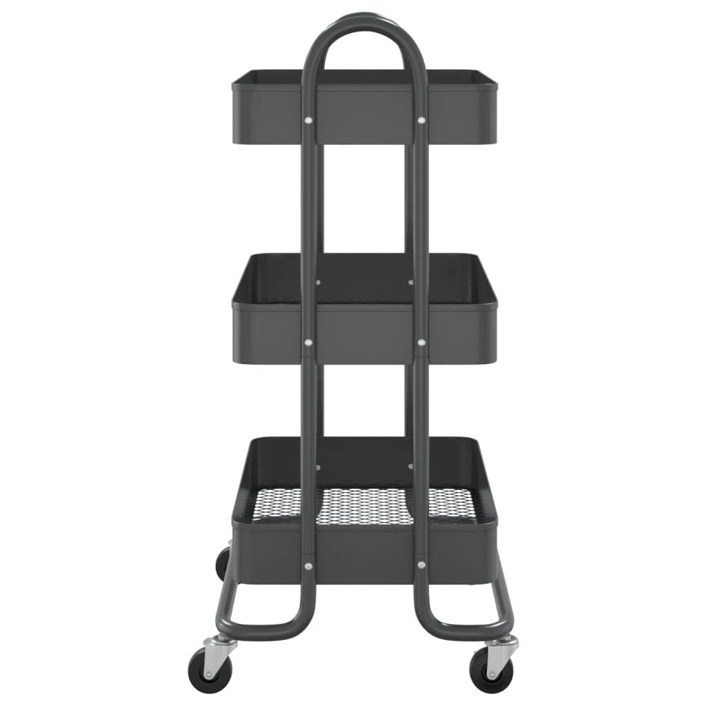 vidaXL 3-Tier Multipurpose Trolley in Anthracite – Steel, Mobile Utility Cart with Wheels and Brakes, Spacious Storage Organizer for Office, Beauty Supplies, Kitchen Essentials