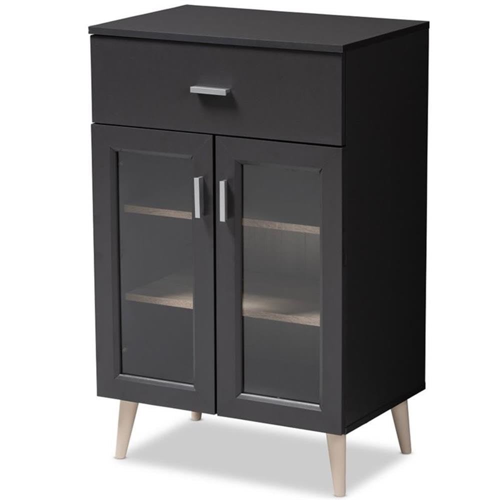 Baxton Studio Jonas Modern and Contemporary Dark Grey and Oak Brown Finished Kitchen Cabinet