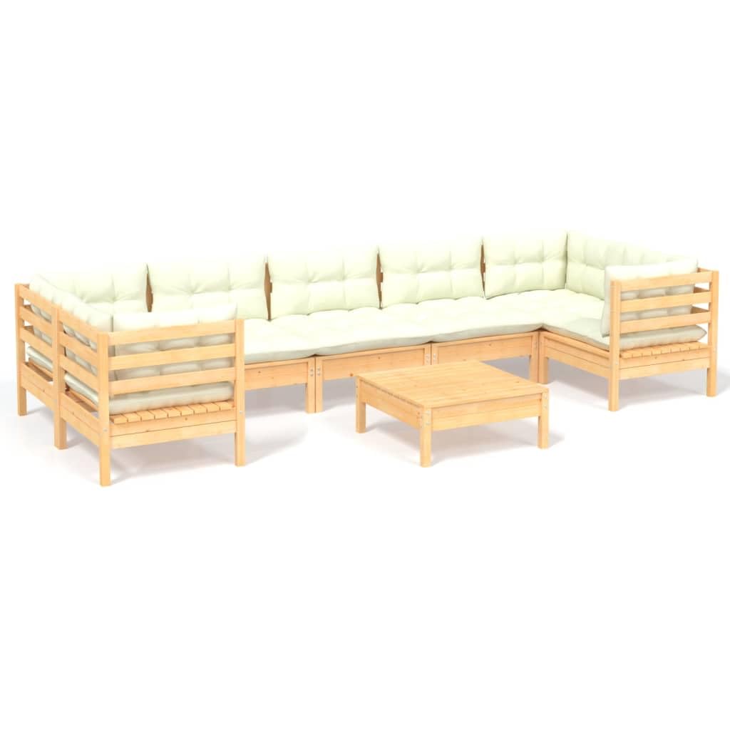 vidaXL 8- Piece Patio Lounge Set Pinewood - Modular Outdoor Furniture with Gray Polyester Cushions - includes Corner Sofas, Middle Sofas, and Footstool/Table