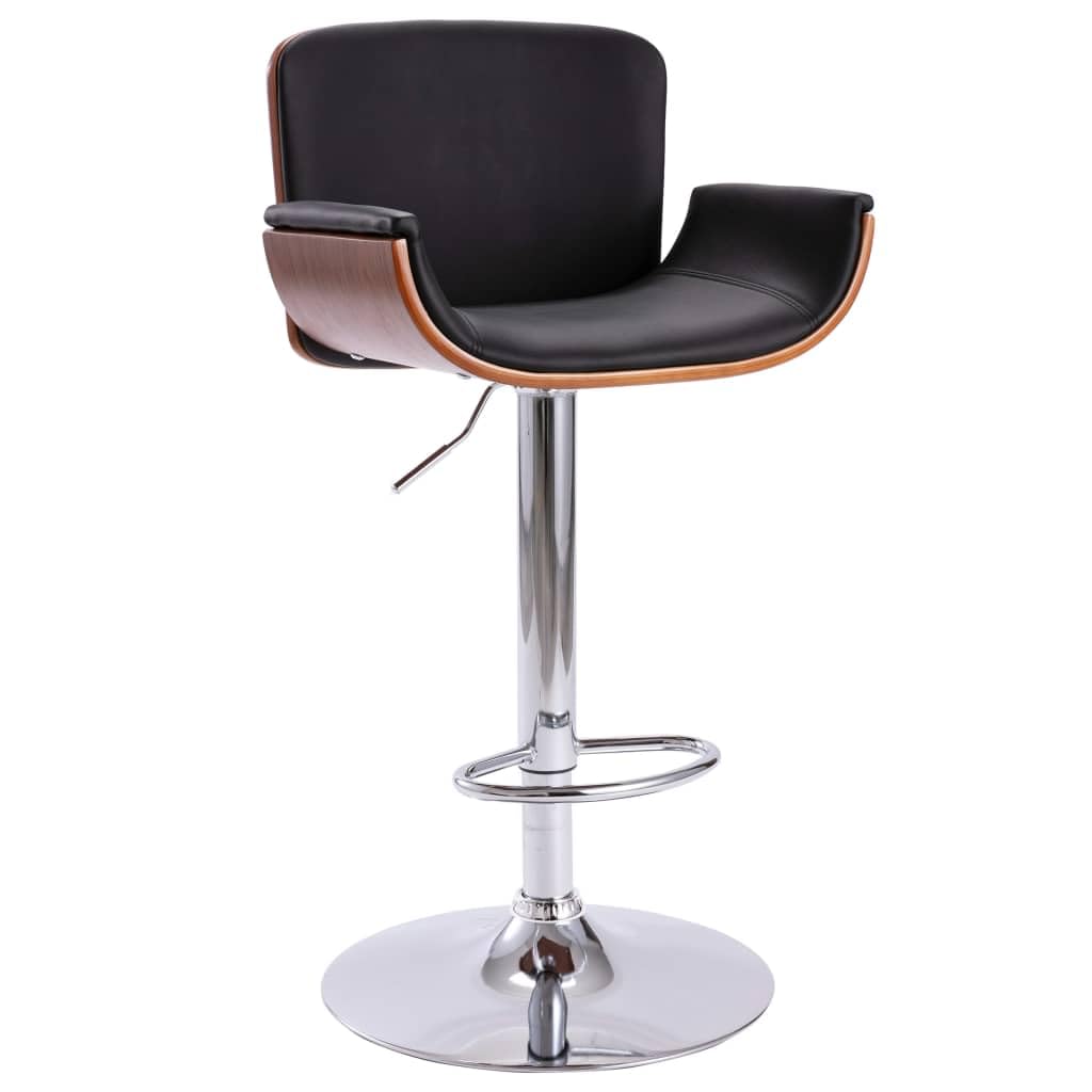 vidaXL Faux Leather Bar Chair - Adjustable Height, Padded Seat, Sturdy Wood and Chromed Metal Frame - Black & Dark Brown