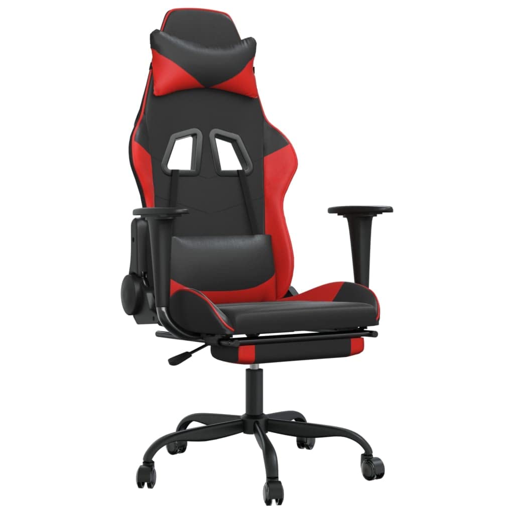 vidaXL Faux Leather Adjustable Gaming Chair with Footrest and Foam Filling - Black&Red