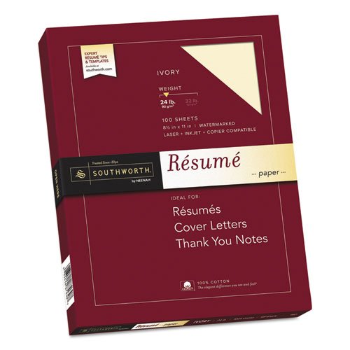 100% Cotton Resume Paper, Ivory, 24Lb, 8 1/2 X 11, Wove, 100 Sheets