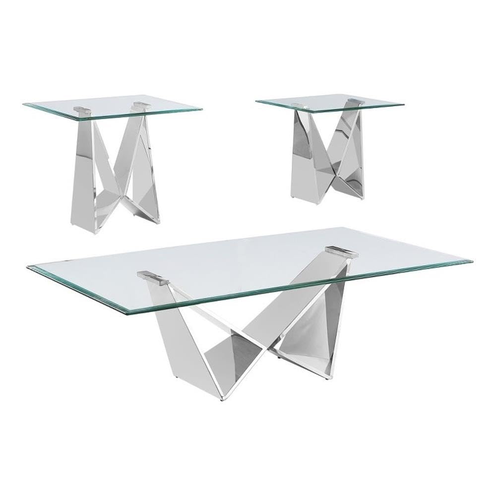 Best Quality Furniture Ct400-1-1 Coffee Table Set, Clear/Silver