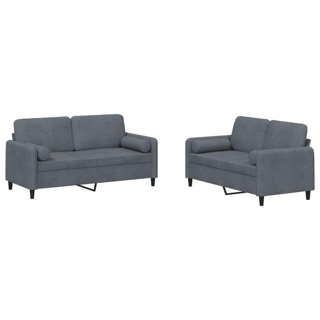 vidaXL 2-Piece Sofa Set - Modern Style Dark Grey Velvet Fabric - Comfy Living Room Seating with Pillows and Cushions